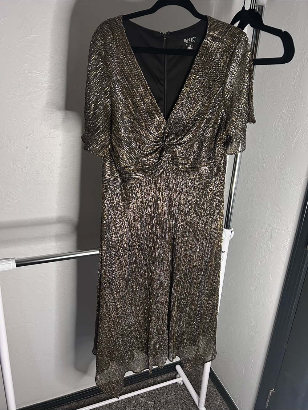Ignite Gold Twist-Front Midi Dress